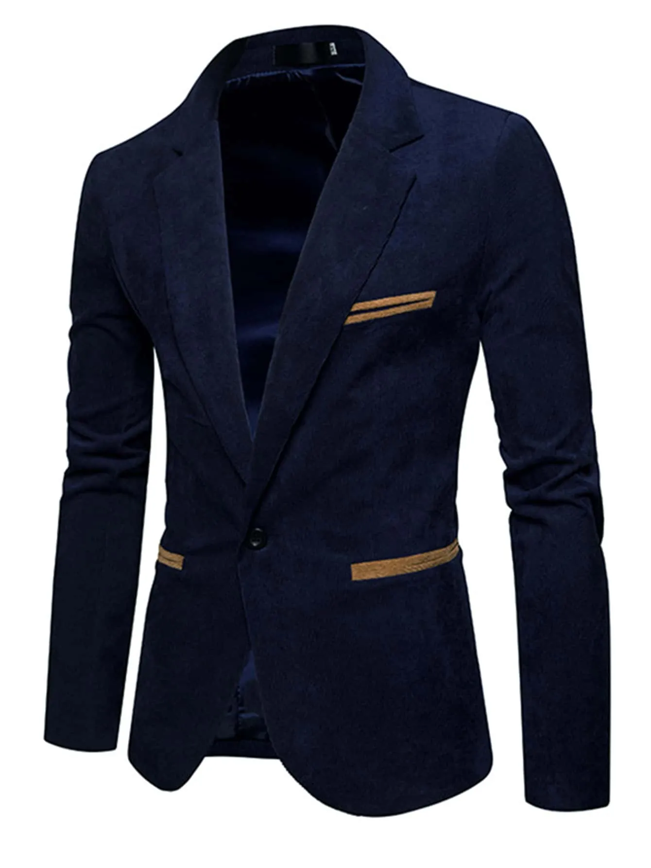 Single Button Lapel Neck Corduroy Blazer