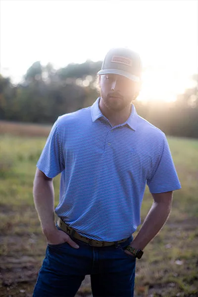 Sky Blue Striped Performance Polo