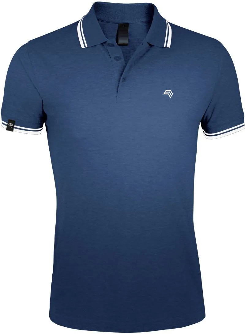 SLS 0577 ― Kontraststreifen Polo Shirt - French Blau / Weiß