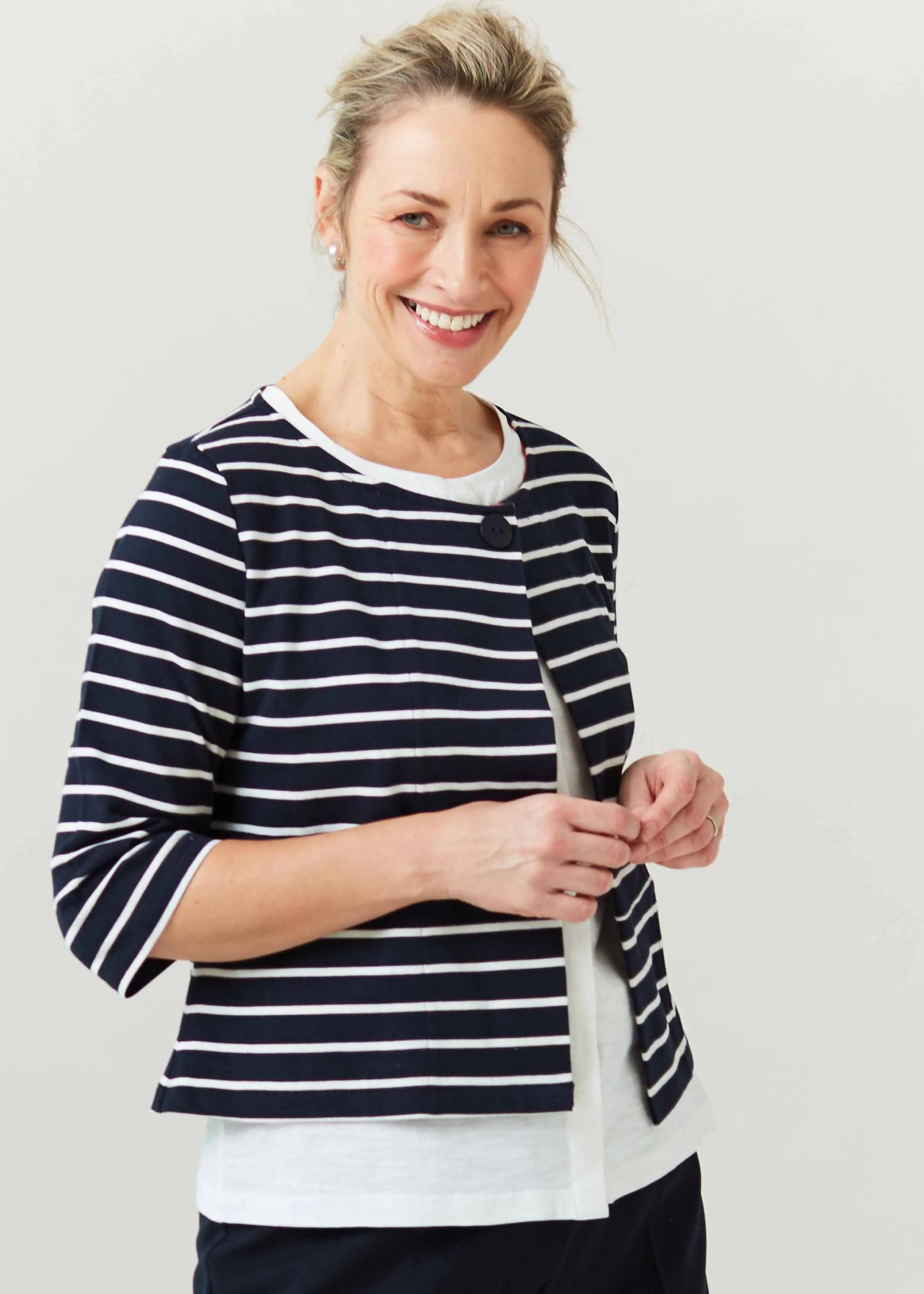 Sophie Cotton Jersey 3/4 Sleeve Short VELCRO® Brand Fastening Cardigan