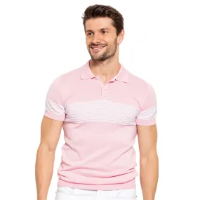 Striped Chest Knit Polo - Pink