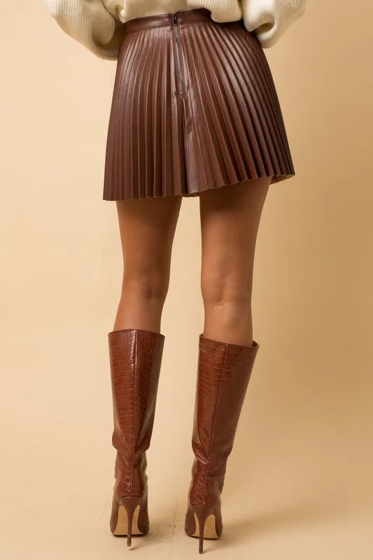 The Ground Rules Chocolate Faux Leather Pleated Mini Skirt