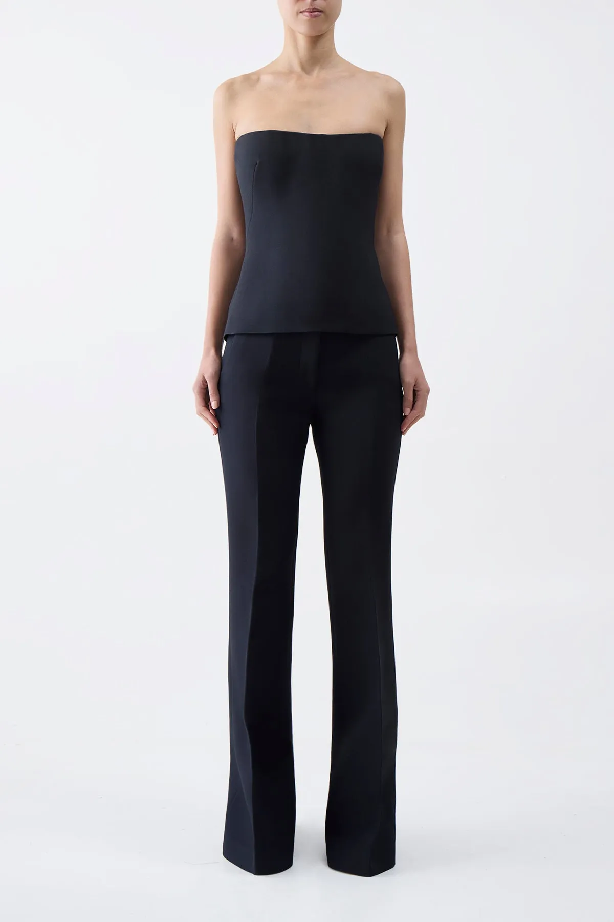 Una Top in Black Wool Silk Cady