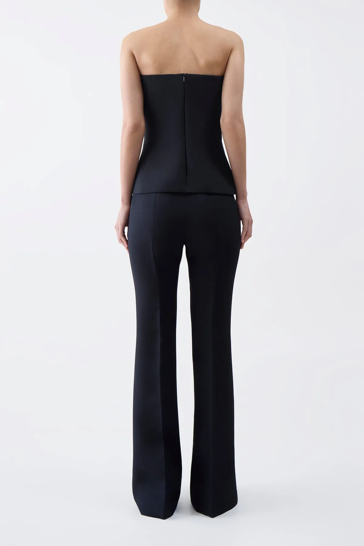 Una Top in Black Wool Silk Cady