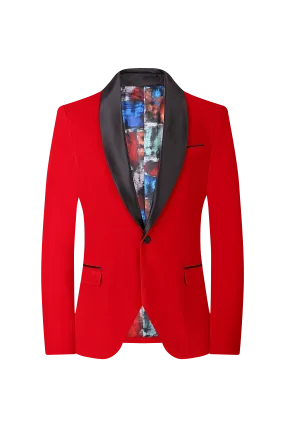 Velvet Shall Lapel Blazer - Red