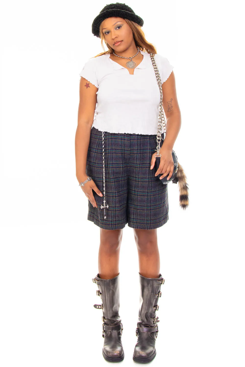 Vintage 90's Grunge Wool Plaid Shorts - L