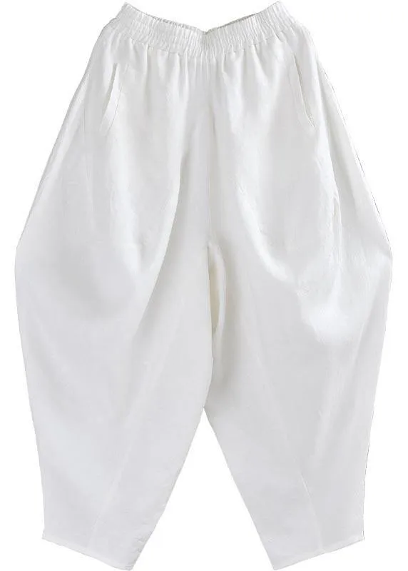 Vintage White Loose Cotton Linen Radish trousers Summer Pants