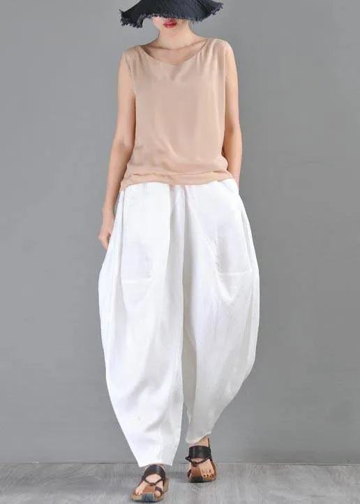 Vintage White Loose Cotton Linen Radish trousers Summer Pants