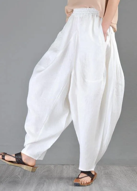 Vintage White Loose Cotton Linen Radish trousers Summer Pants