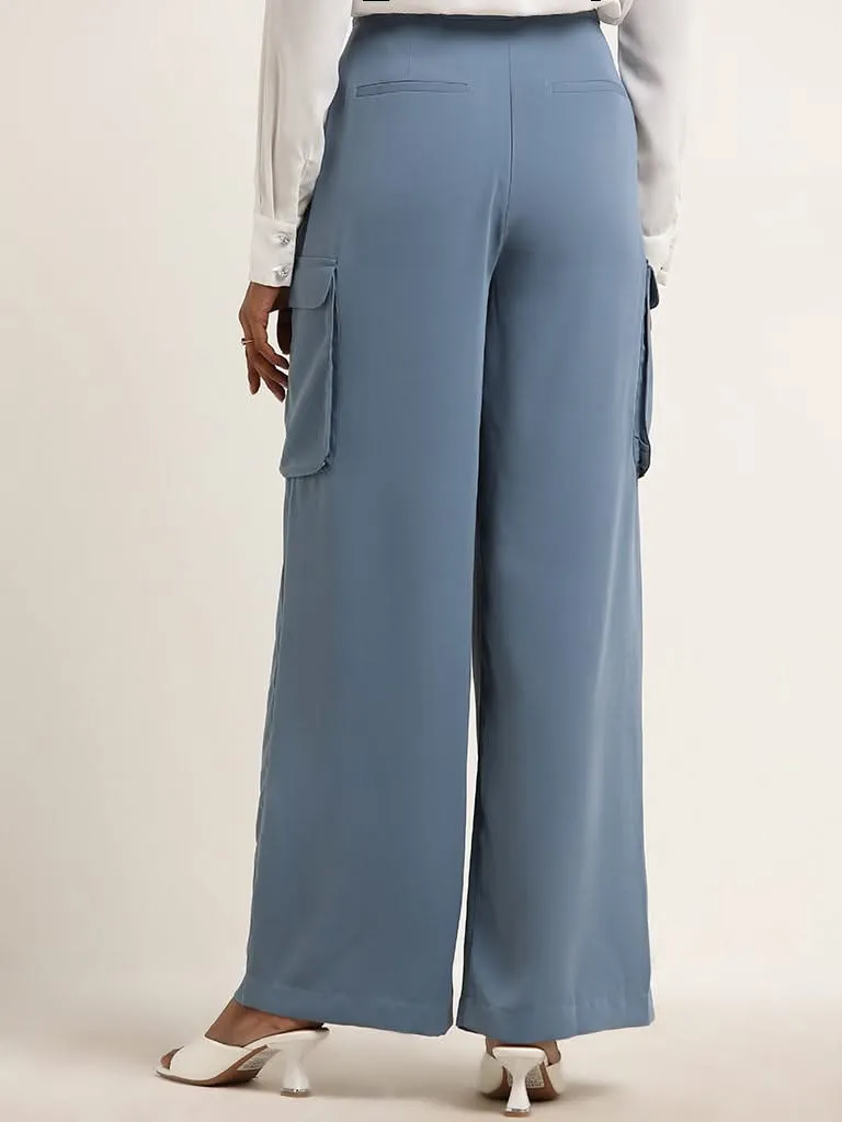 Wardrobe Dusty Blue Cargo-Style High Rise Trousers