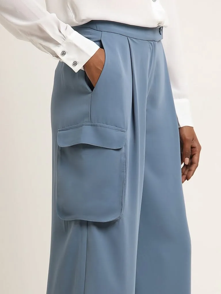 Wardrobe Dusty Blue Cargo-Style High Rise Trousers