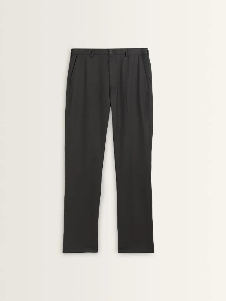 WES Formals Charcoal Relaxed-Fit Mid-Rise Trousers