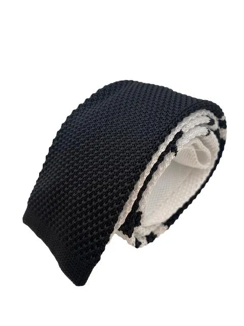 White and Black Striped Men's Knitted Necktie