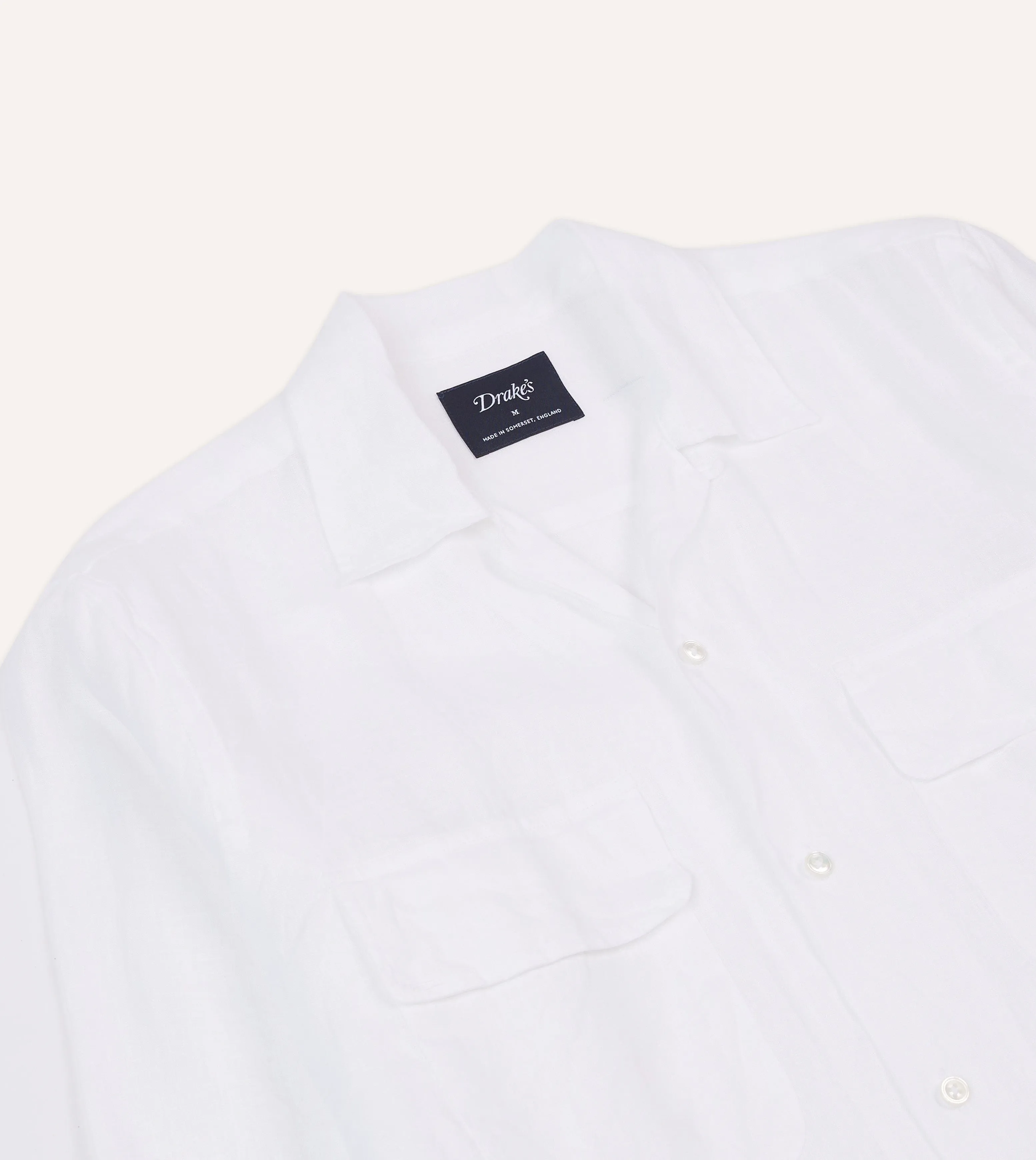 White Linen Camp Collar Long Sleeve Shirt