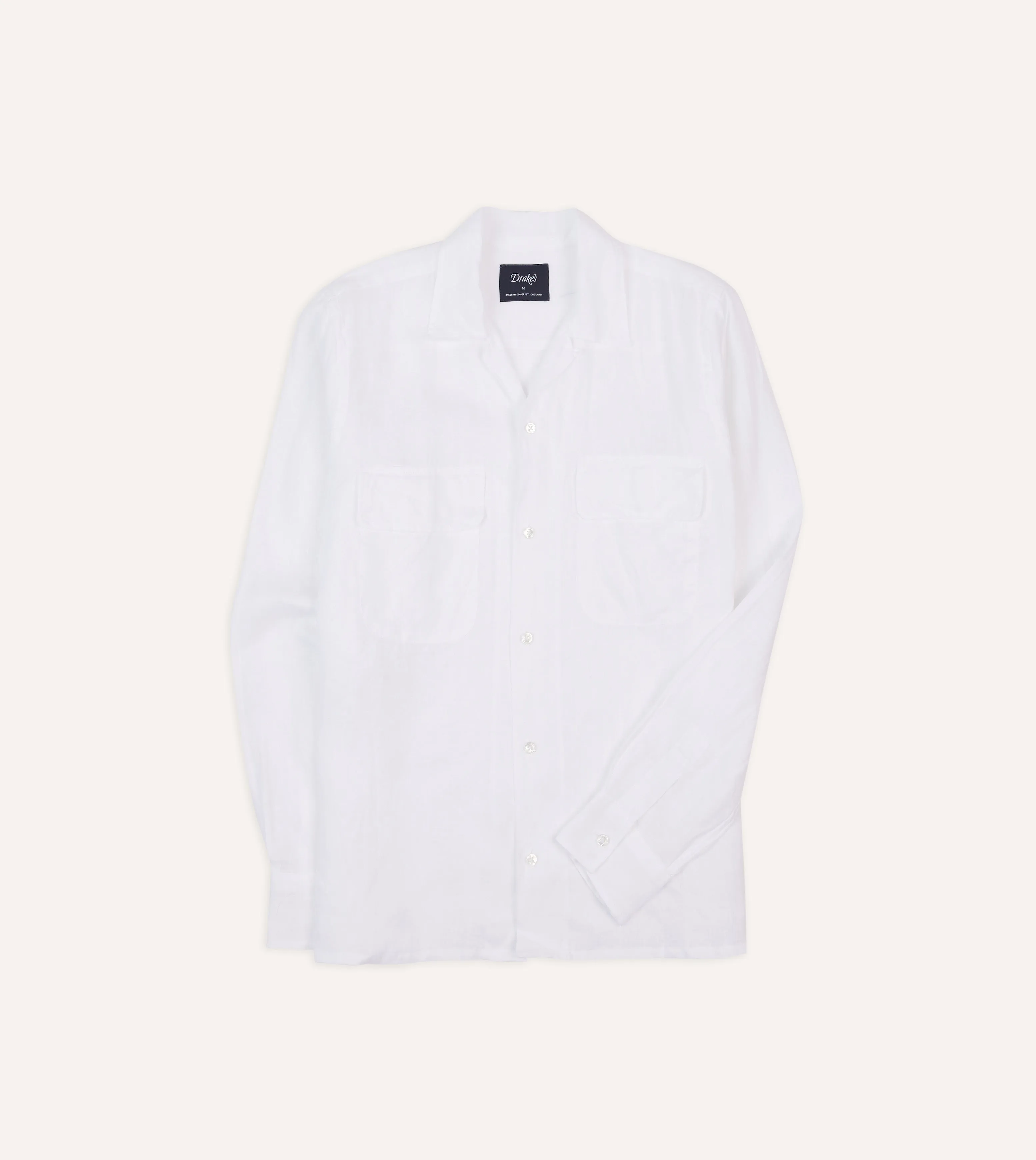 White Linen Camp Collar Long Sleeve Shirt