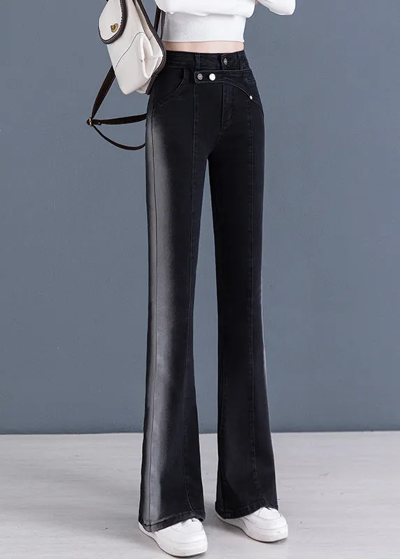 Women Black Patchwork High Waist Flared Trousers Summer TY1062