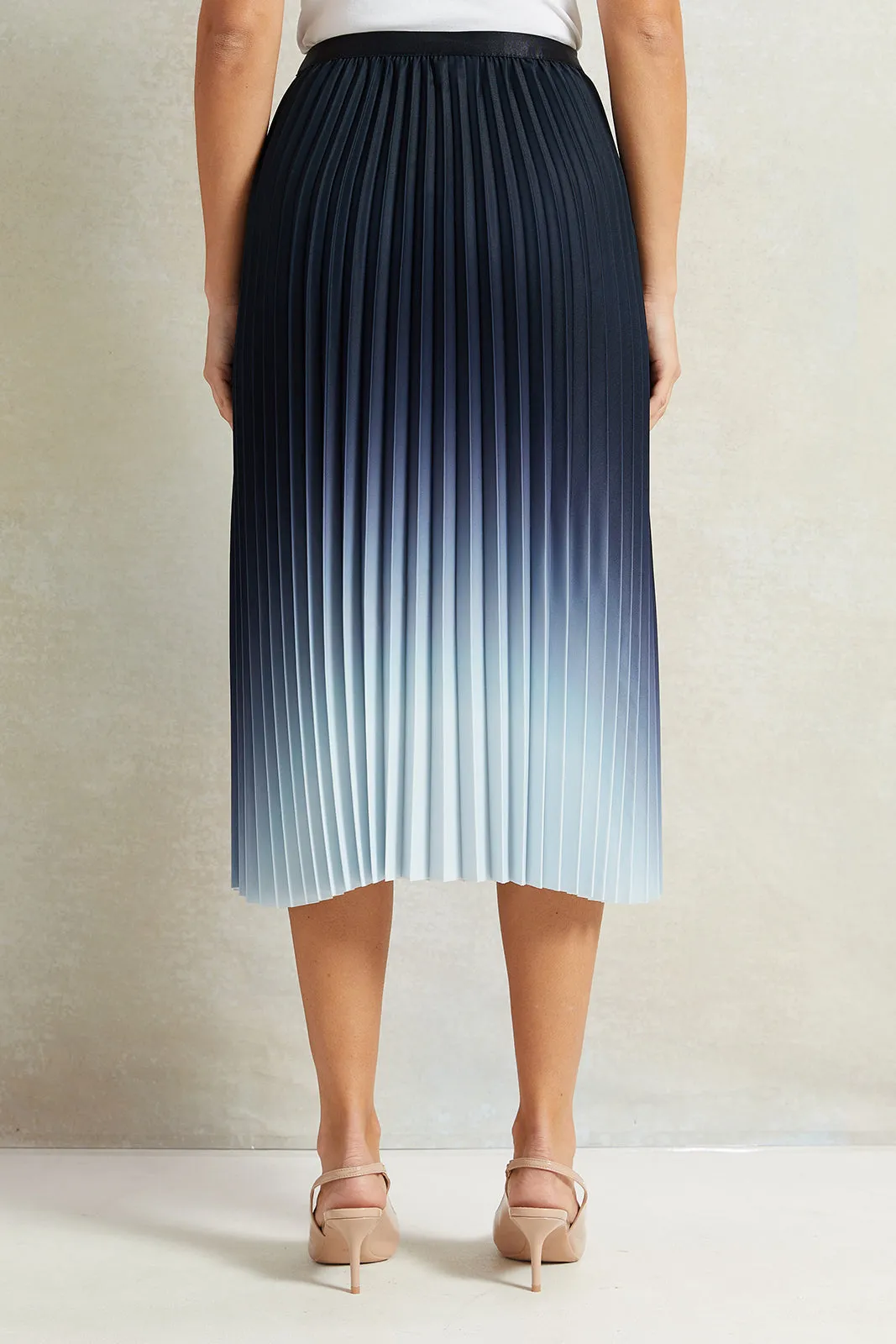 Women Navy Ombre Pleated Skirt