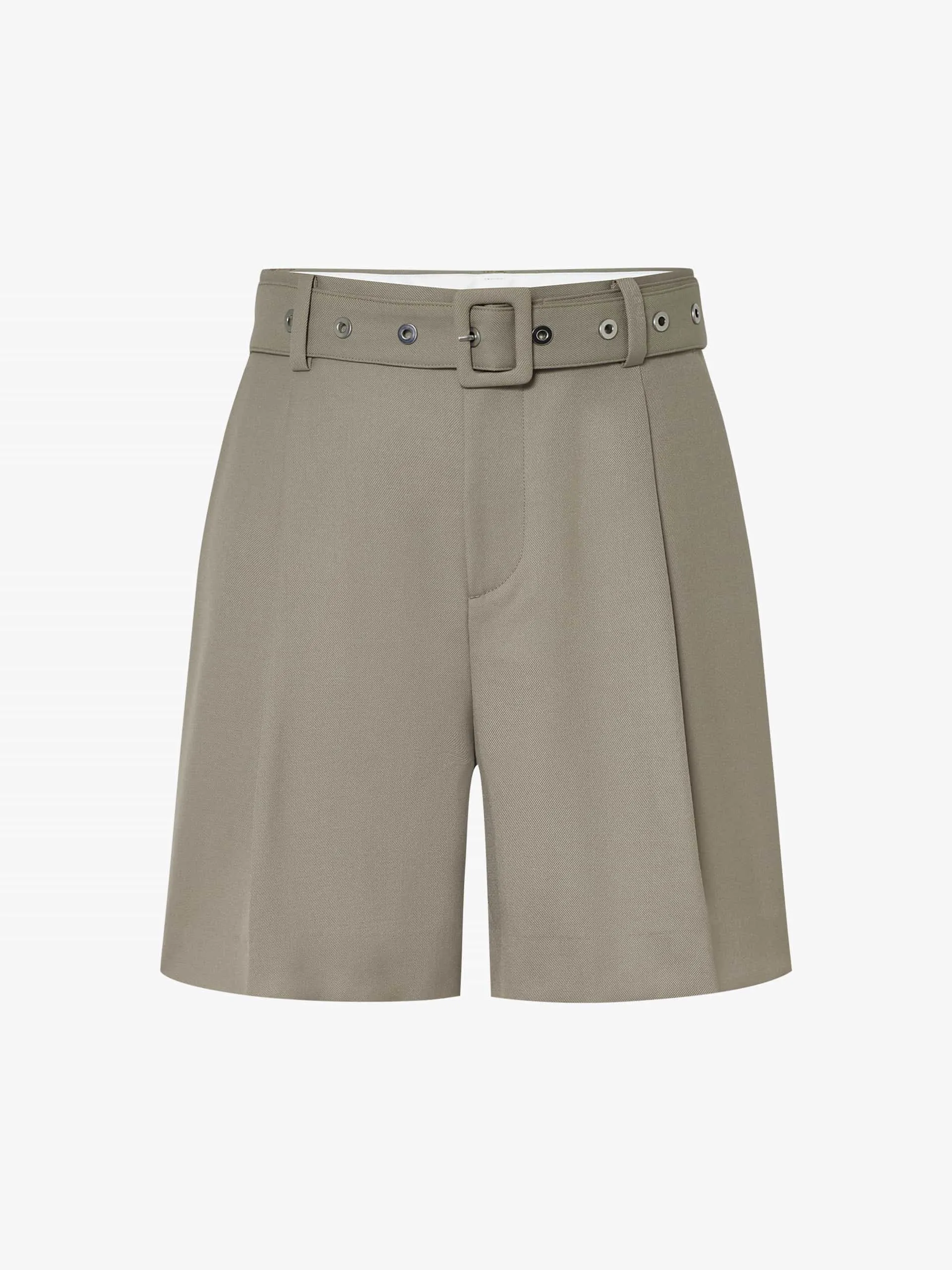 Wool Blend Belt Shorts