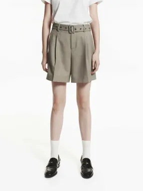 Wool Blend Belt Shorts