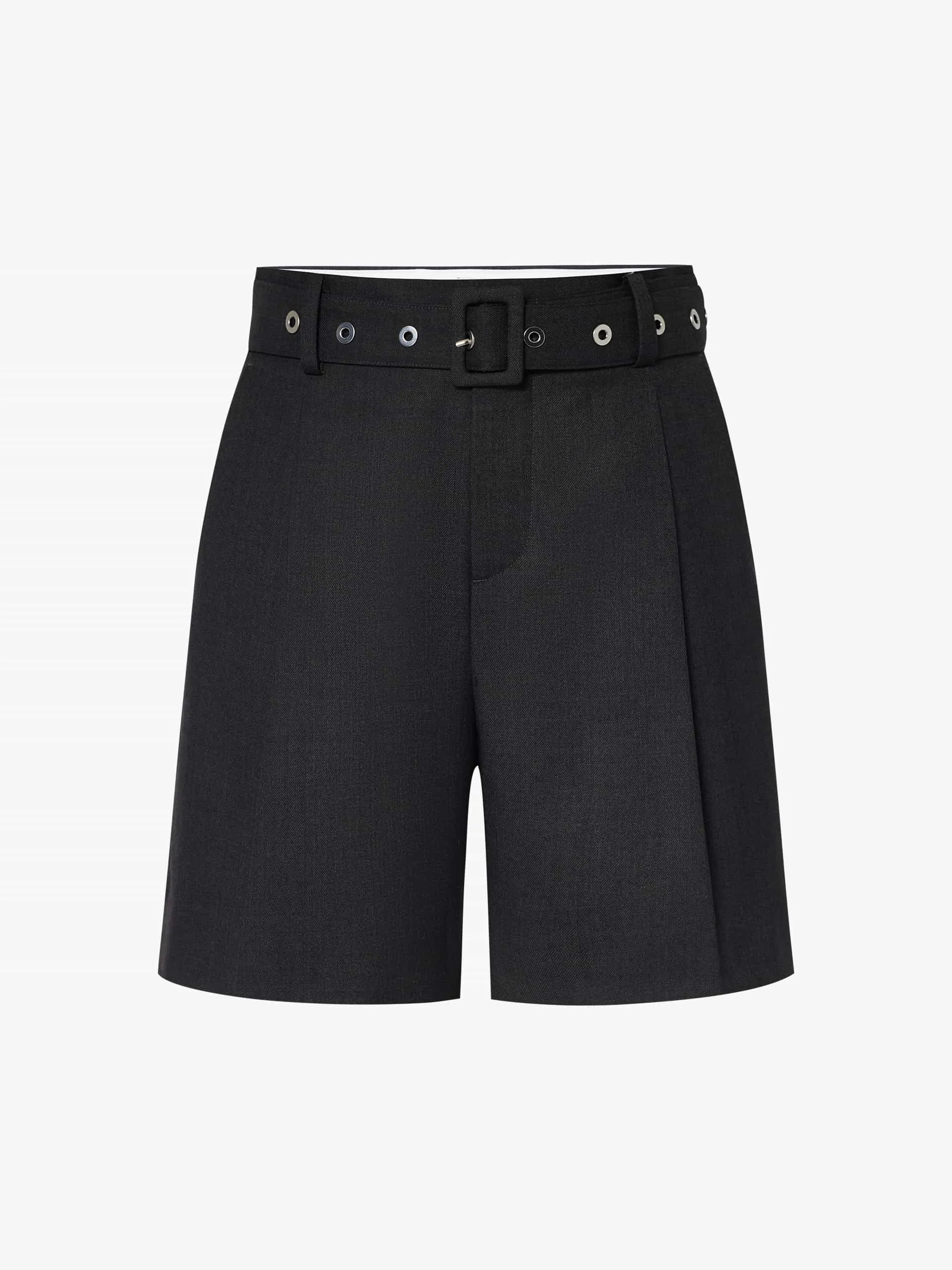 Wool Blend Belt Shorts