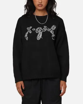 X-Girl Women's Drop Stitch Oversized Knit Crewneck Black