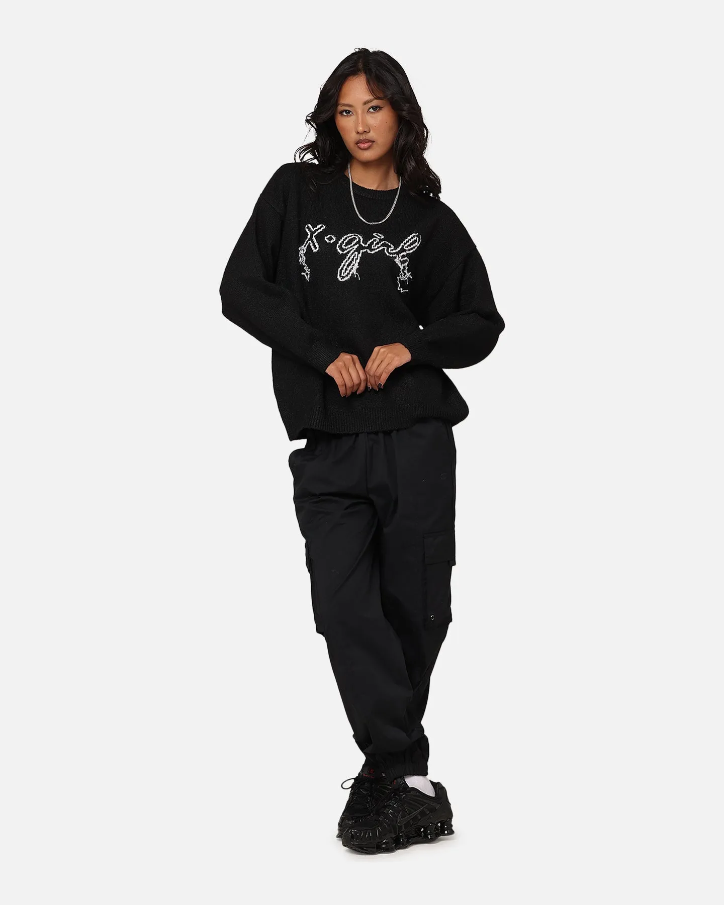 X-Girl Women's Drop Stitch Oversized Knit Crewneck Black