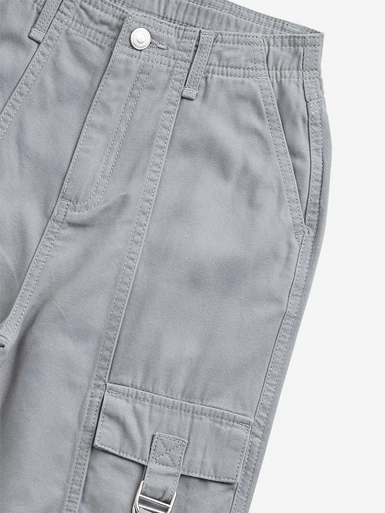 Y&F Kids Grey Cargo-Style High-Rise Cotton Trousers